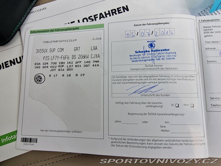 Škoda Ostatní modely Superb 2,0TSI 206KW 4x4 DSG 1.MA 2016