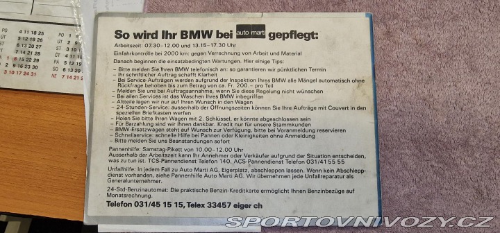 BMW Ostatní modely 2.5 CS, E9 Servis. kniha 1970