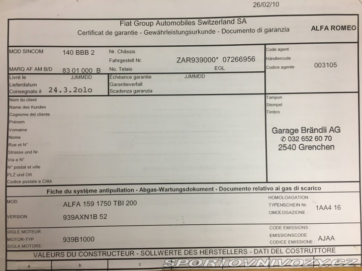 Alfa Romeo 159 1.8TBi - REZERVACE 2010