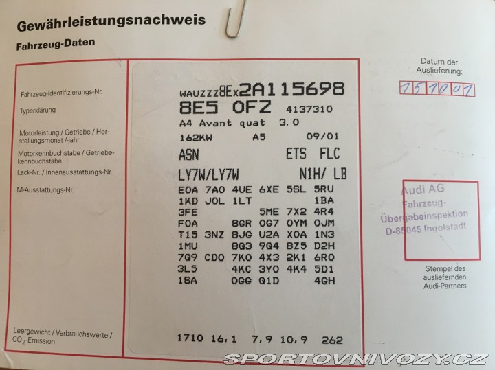 Audi A4 3.0i V6 AUT-REZERVACE 2001