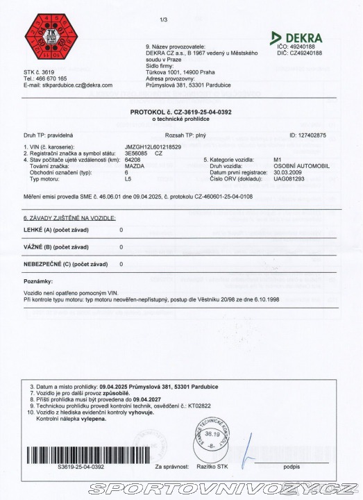 Mazda Ostatní modely 6 2,5 i GH SDN GAA9EB2 12 2008