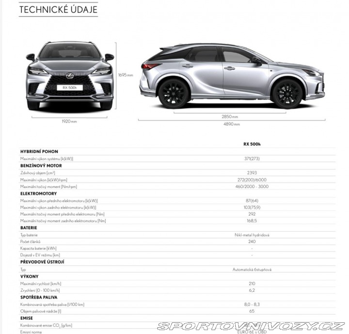Lexus Ostatní modely RX 500h 2.4Hybrid,CZ,1Maj,F SPORT 2023