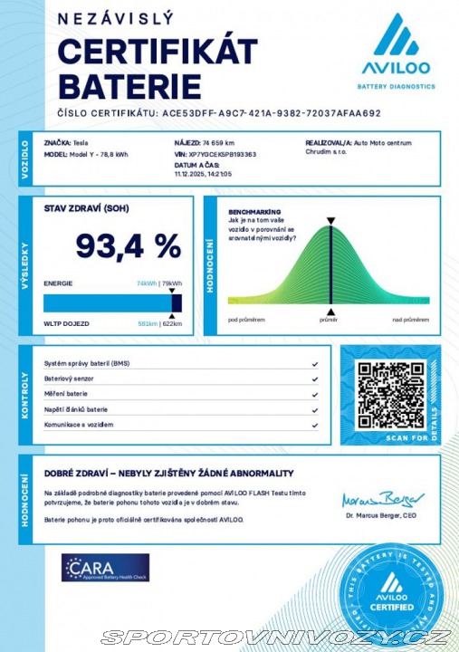 Tesla Model Y L. R.378kW SOH 93,4 PRODÁ 2023