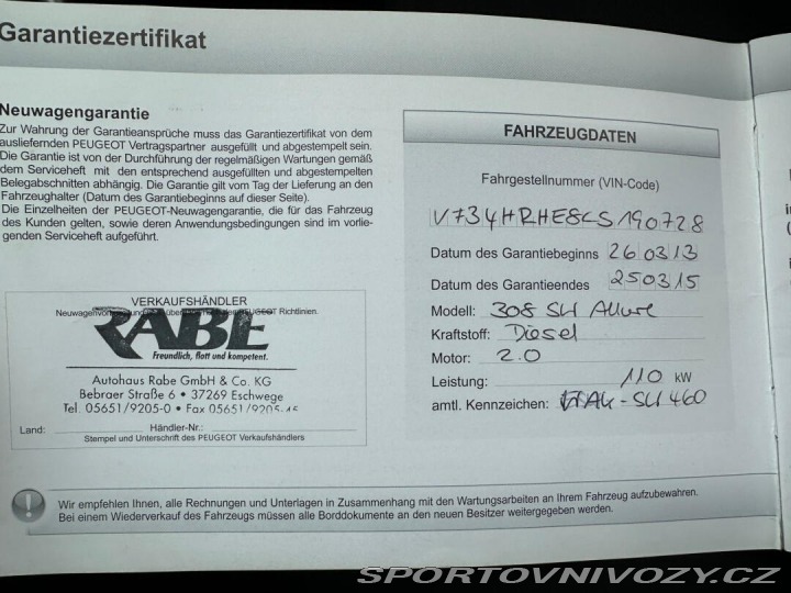 Peugeot 308 2.0Hdi 110kw 2013