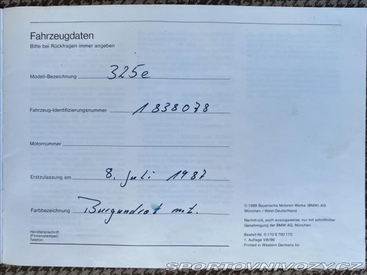 BMW 3 2.7 325e 114.450km! Plná 1987